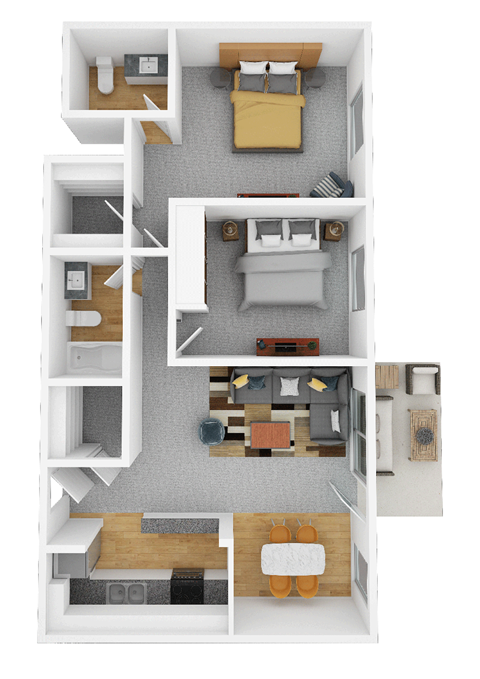 Floor plan for 2 beds, 1.5 baths, 1020 sqft